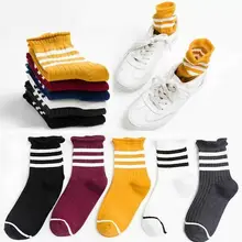 5 шт. вас Носки женская одежда на осень и зиму в Корейском стиле, в духе колледжа в полоску с женские Носки коттоновые носки
