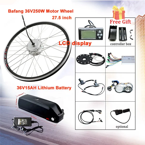 Bafang 36V 250W электрический велосипед комплект 36V15AH Ebike Набор 2" 700C 28" мотор для переднего колеса Набор для электровелосипеда E велосипед - Цвет: LCD display 27.5inch