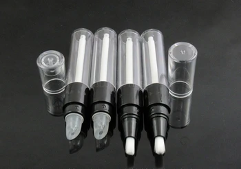 

100pcs/lot 4.5ML Transparent+Black Lip Gloss Bottle, Empty Round Twist Pen, Disposable Plastic Dial Up Pen With Silicon Tip