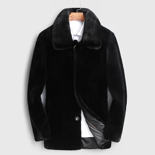 Turndown collar Новинка, Мужское пальто из натурального меха норки, Зимняя Теплая мужская норковая куртка с капюшоном, высокое качество, парка, Z04-3, KJ2716 - Цвет: Turndown collar