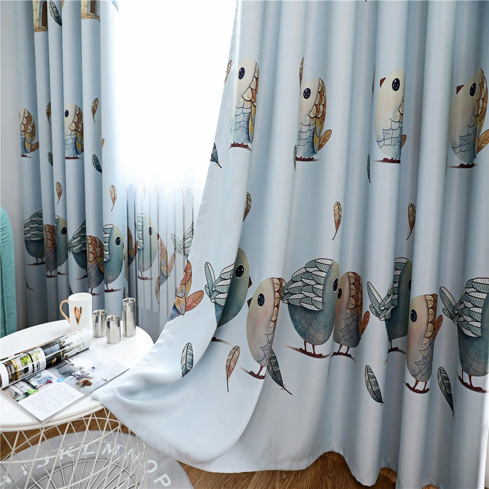 Denisroom Curtains For The Living Room White Tulle on windows ，Love bird pattern Home Interior Bedroom kitchen XY58# |