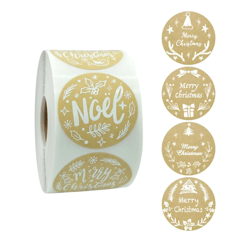 

500 pcs/roll 1.5 inch Merry Christmas stickers for envelope sealing gift bags/box packaging stickers stationery stickers
