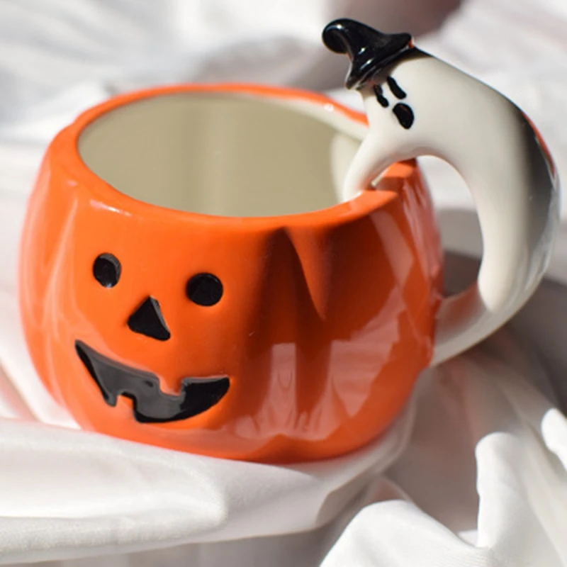 

Pumpkin Cup with Ghost Handle Milk/Tea/Coffee Mug Halloween Gift Ceramic Water Bottle