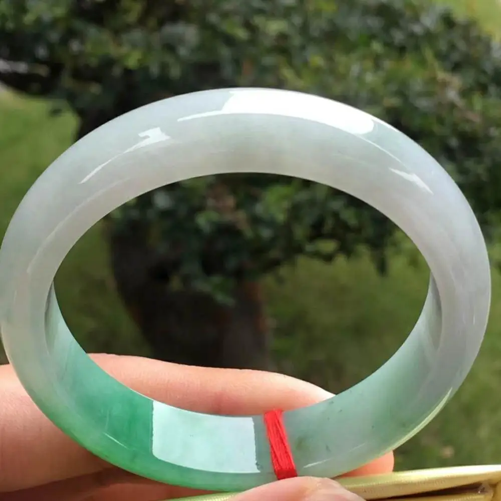 54mm-56mm Отправить сертификат натуральный нефритовый браслет класса А из Бирмы зеленый двухцветный нефритовый браслет женские ювелирные изделия подарок для мамы и девушки - Цвет камня: 54mm-56mm