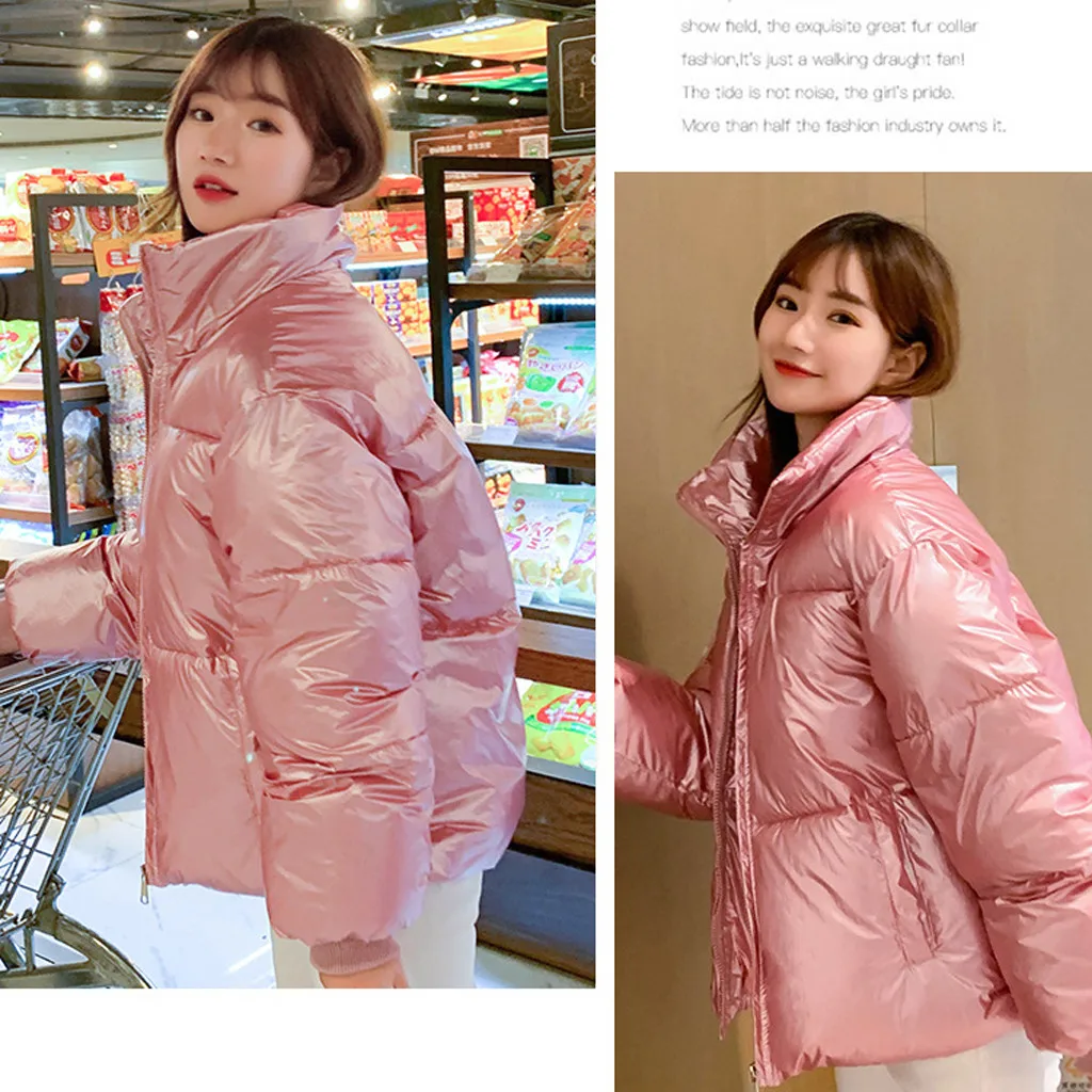 Зимняя женская куртка со стоячим воротником, однотонный корейский стиль, женский пуховик, свободный, негабаритный, для женщин, s, короткая парка, Mujer Invierno, куртки