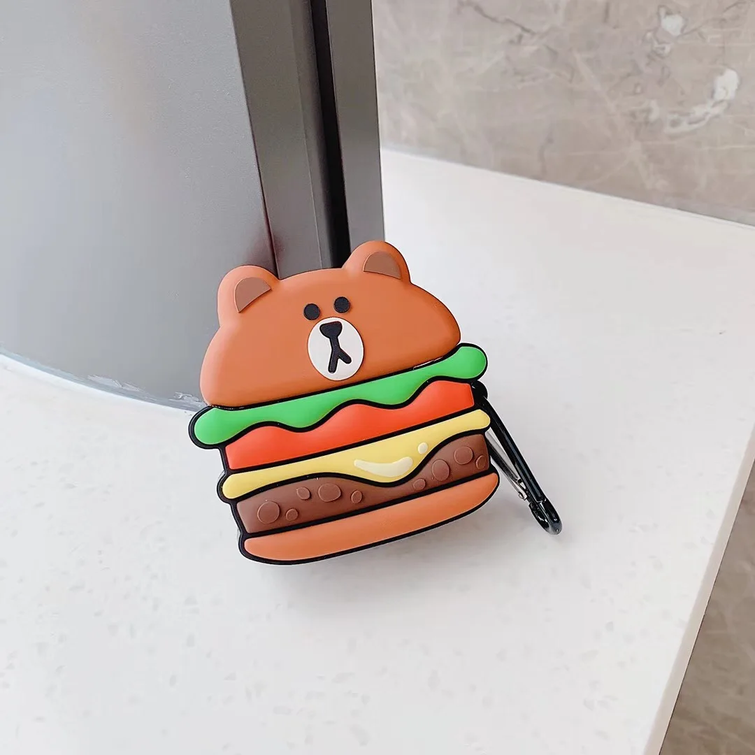 Милый 3D Burger Bear кролик Конфета медведь Беспроводная bluetooth-гарнитура силиконовый чехол для Airpods Earphne защитные противоударные чехлы
