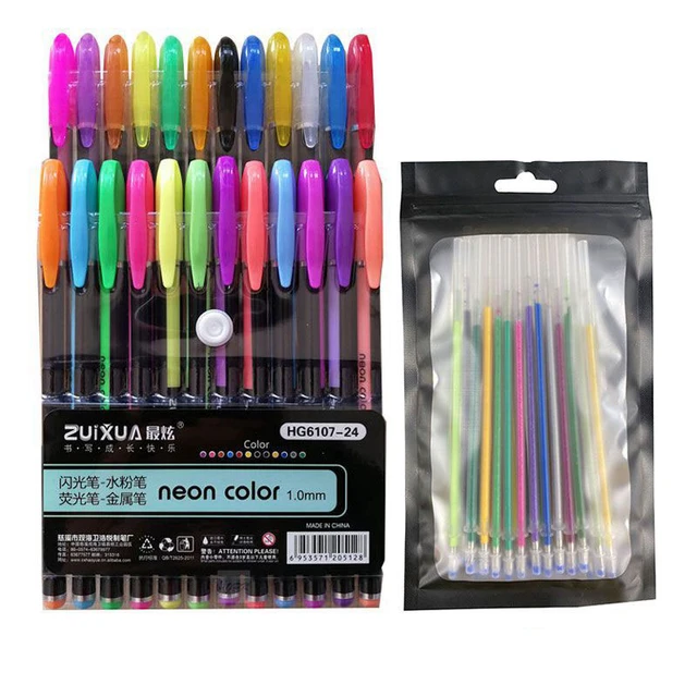 Neon Pens 48 Pcs Glitter Pens Set Gel Colour Pens Set Color Stationary   VibgyorVibes