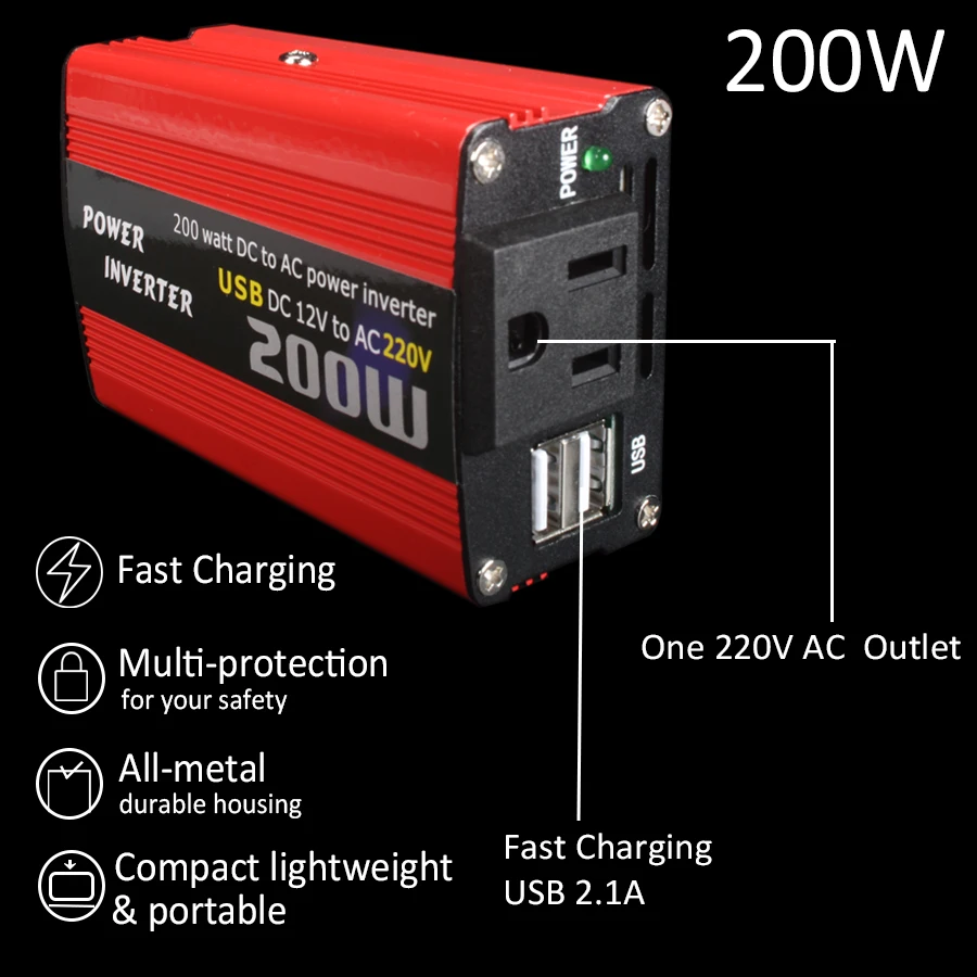   ι, 12V-110V, 220V AC , USB  , ǹ, , 200W