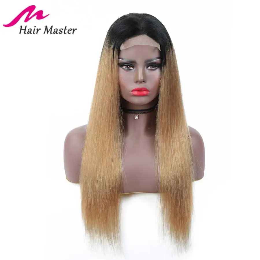 Волосы Мастер 4x4 закрытие парик медовый блонд T1B/27 Remy бразильский прямой парик блонд короткий и длинный Омбре человеческих волос парик
