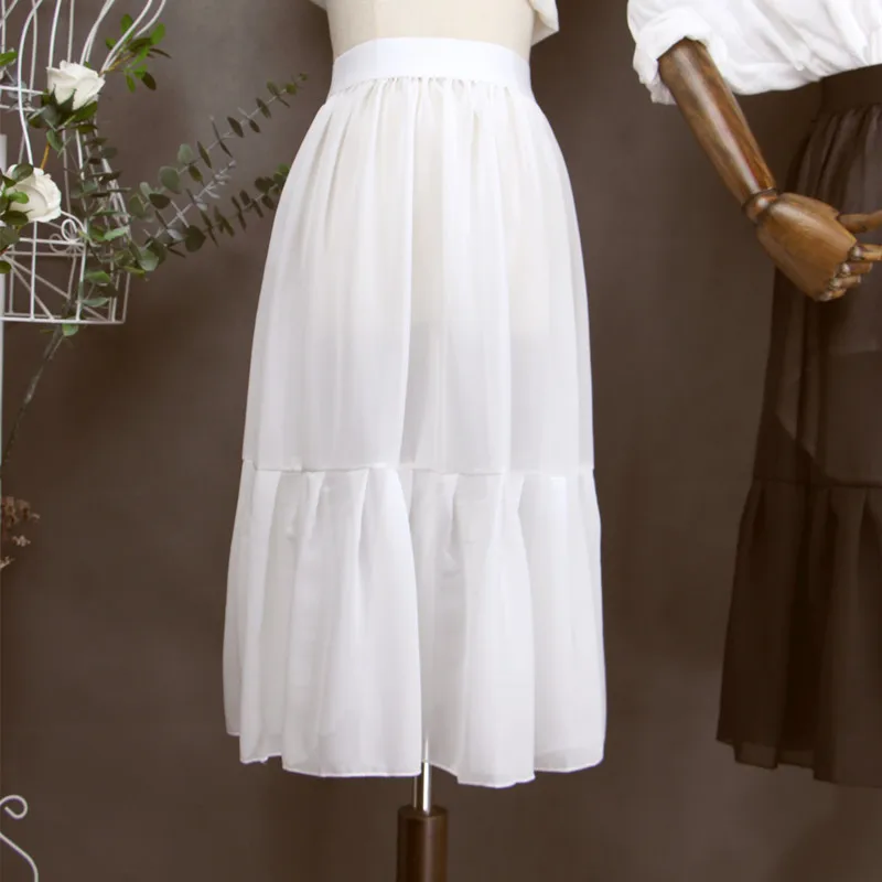 Single Layer Petticoat Summer Chiffon Inner Half Skirt Outer Wear High Waist A Line Underskirt with Ruffles Lining underskirt lining
