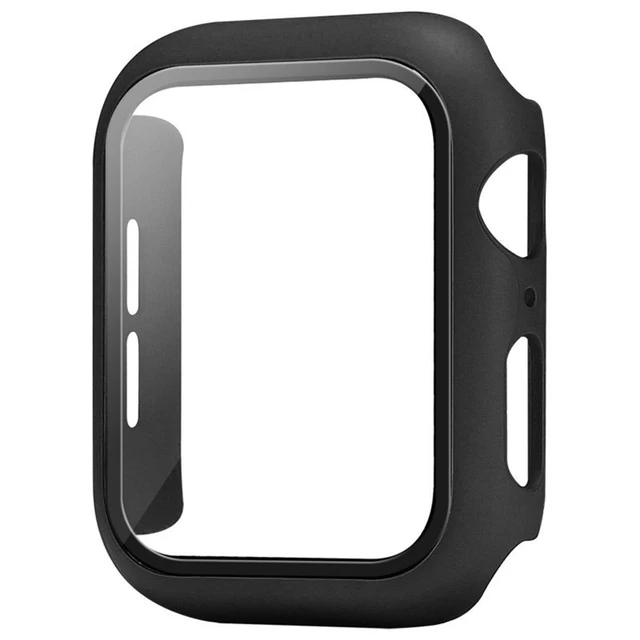 Glass+Case For Apple Watch Serie 7 6 5 4 3 2 1 SE 45mm 41mm iWatch Case 44mm 40mm 38mm 42mm Bumper Screen Protector+Cover Watch black