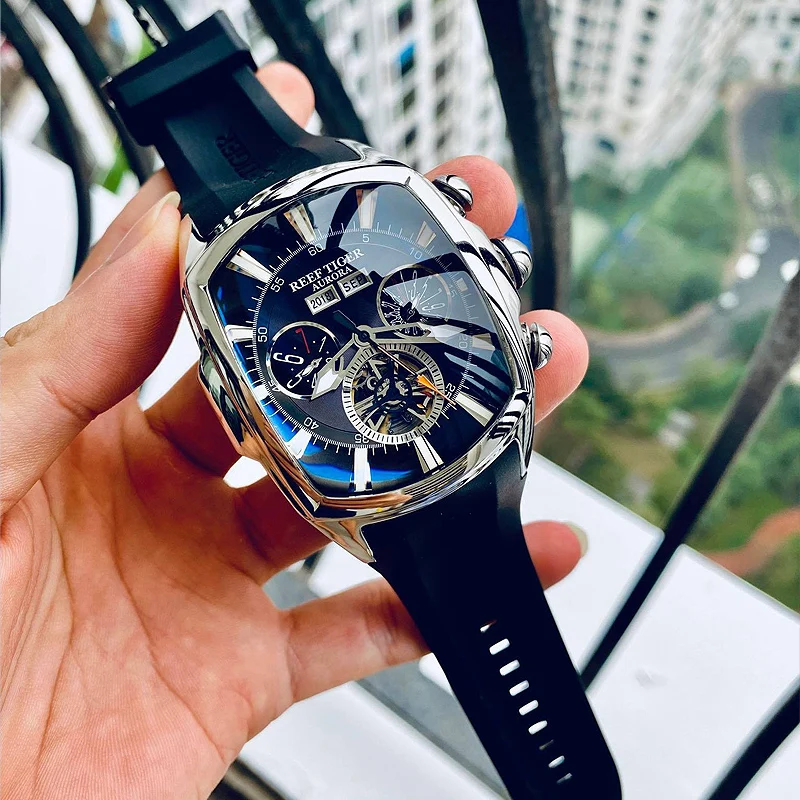 Мужские наручные часы Reef Tiger/RT дизайнерские спортивные с синим циферблатом и