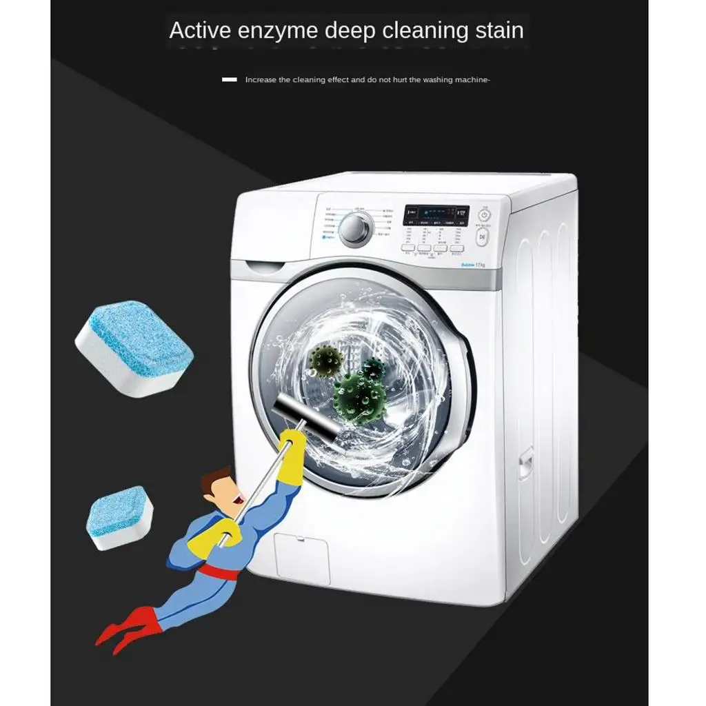 12pcs Practical Washing Machine Cleaner Effervescent Tablets for Front Load, Top Load Washers 2.6x2.6x1.2cm