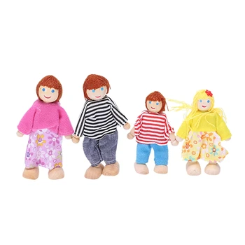 

4x Wooden Dolls House Set Dolls Family Set For Kids Children