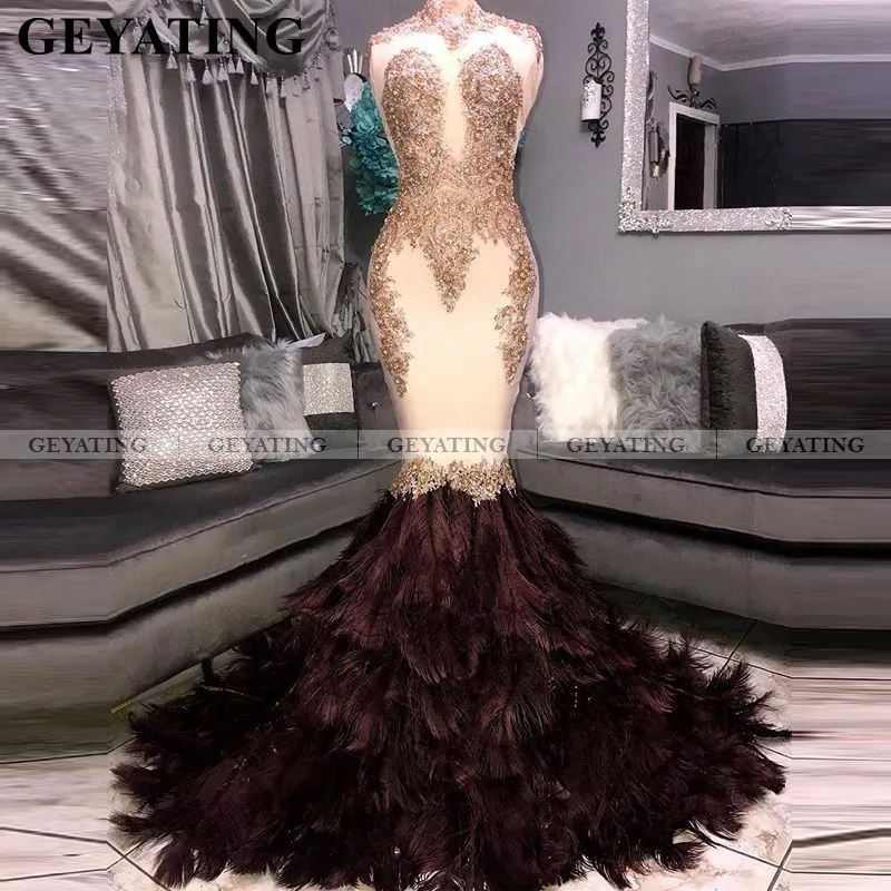 Brown Feather Mermaid Afrikaanse Prom Jurken 2020 Elegante Zwarte Meisjes Lange Graduation Dress Plus Size Gala Formele Partij Jassen Brown Feather Mermaid Afrikaanse Prom Jurken 2020 Elegante Zwarte Meisjes Lange Graduation Dress Plus Size Gala Formele Partij Jassen