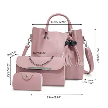 

3pcs Women Lady Leather Handbag Tassel Shoulder Bags Tote Purse Messenger Satchel Top Handle Bag Set M5TE