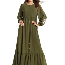 7551 мусульманское платье для Среднего Востока однобортное платье с длинным рукавом и открытой передней частью для кормящих женщин большого размера длинное женское платье с вышивкой