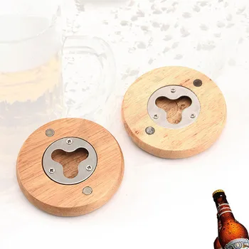 

300pcs/lot Wooden Round Shape Bottle Opener Coaster Fridge Magnet Decoration Beer Bottle Opener Factory wholesale