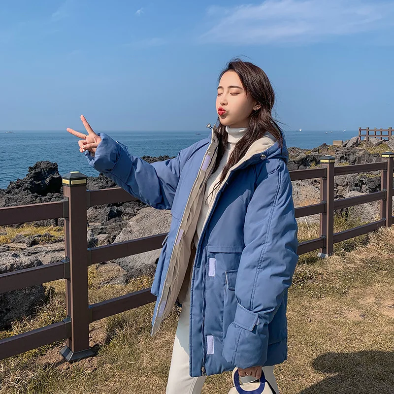 

2019 New Style Korean-style Loose And Plus-sized Hooded Workwear down Cotton Coat BF Winter Cold Cotton Overcoat