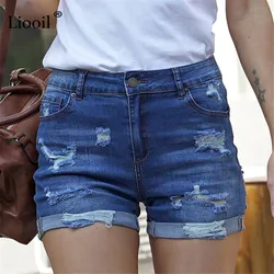 Azul algodão estiramento rasgado curly jean shorts feminino cintura alta verão 2022 streetwear com bolsos sexy buraco magro denim shorts