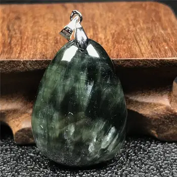 

100% Natural Green Seraphinite Pendant Jewelry For Woman 33x24x9mm Beads Silver Crystal Water Drop Stone Fashion Jewelry AAAAA