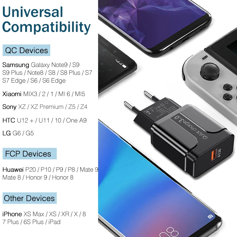 18 Вт Быстрая зарядка 3 0 USB зарядное устройство QC3.0 QC EU вилка адаптер настенный