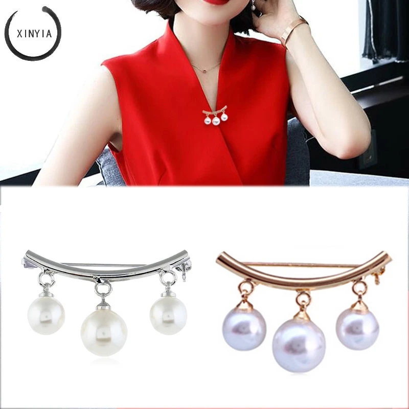 

Sweater Strap Anti-Slip Brooch Cardigan Anti Wearing Enamel Pin Scarf Man-made Pearl Brooch Enamel Pins Brooches for Women