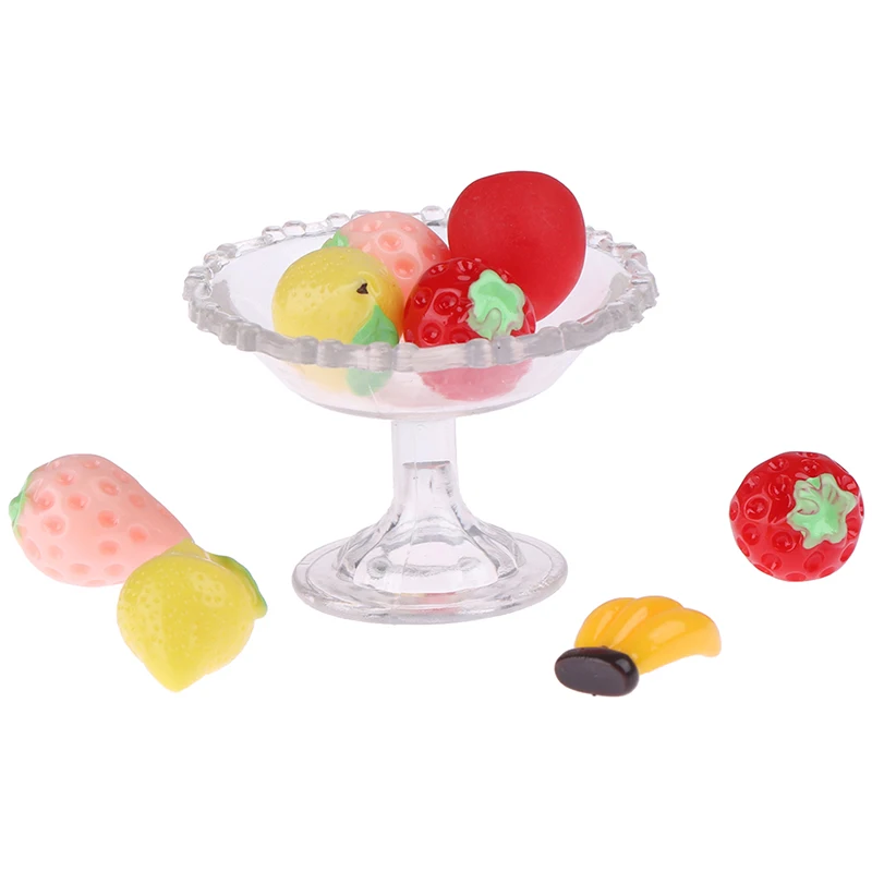 

Miniature Dolls House Furniture 1:6 Dollhouse Transparent Glass Dessert Fruit Tray With Fruit Dollhouse Miniatures acce 9Pcs
