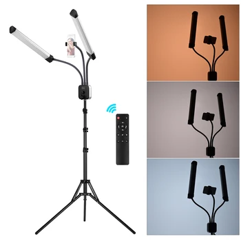 

40W Output LED Fill Light Studio Lamp Kit Dual-Arm Video Light Hose Pipes Mobile Phone Holder Remote Control for Live Streaming