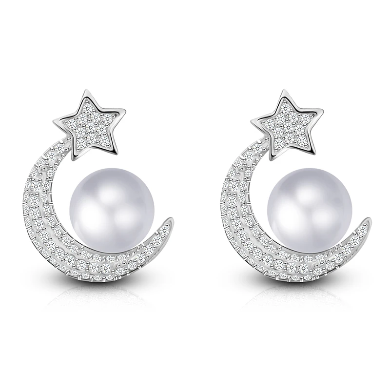 

Fashion Cubic Zirocnia Dangle Earrings for Women Korean Star Moon Pearls Crystal Earrings Brincos Female Jewelry Accessories
