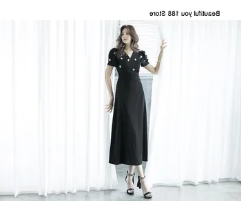 

Korean Spring style style socialite temperament women's high-end V-neck large swing dress