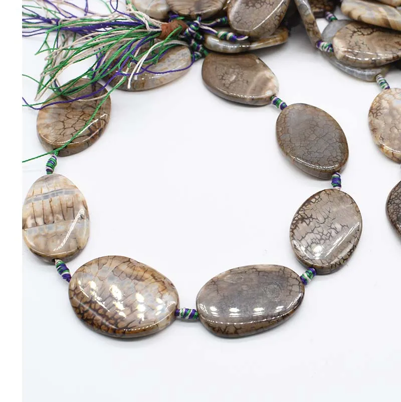 2strands/lot Natural Faceted Cracked Smooth irregular oval beads agate stone For DIY Necklace  Jewelry Making 15