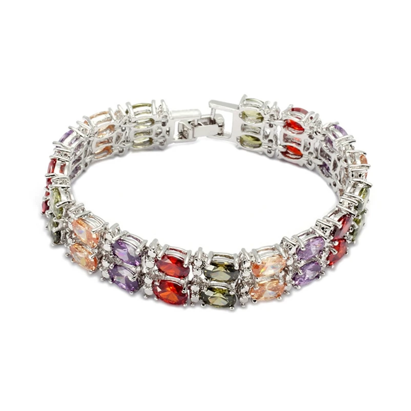 

SHUNXUNZE fashion Wedding charms bracelet Jewelry for women Morganite Blue Peridot Purple Red Cubic Zirconia Rhodium Plated R670