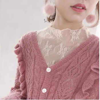 

Lace base shirt women's long-sleeve autumn and winter New tulle turtleneck inner coat Super fairy transparent sexy gauze top