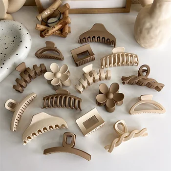1Pcs Korean Coffee Beige Large Hair Claw Acrylic Hairpin Geometry Barrette Crab Hair Clips Headwear Womens Girl Hair Accessories 3