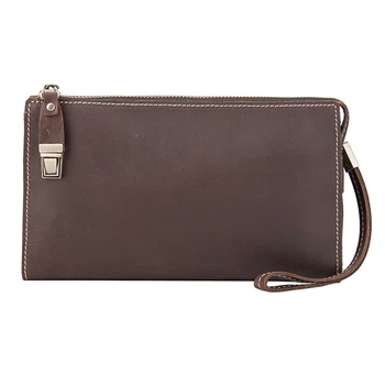 

FGGS-Handmade Leather Wallet Long Wallet Retro Men's Handbag Leather Large Capacity Zipper Wallet Organiz