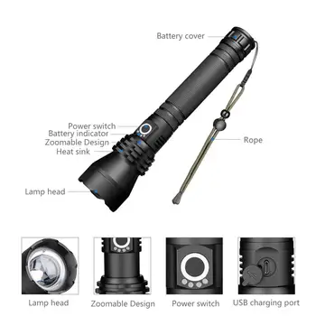 

Free shipping XHP90 XHP70 LED Flashlight Zoom USB Rechargeable Power Display Powerful Torch use 18650 / 26650 Handheld Light
