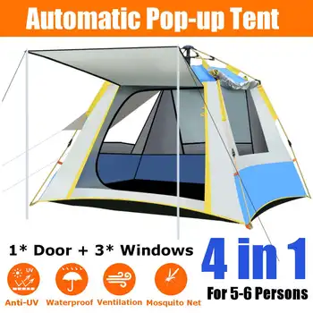 

Tent Outdoor Automatic Tents Throwing Po.ps Up Waterproof Camping Hiking Tent Waterproof Large Family Tents 5-6People 4 doors