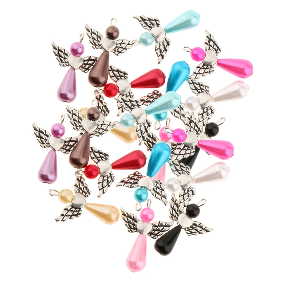20 Pieces Assorted Angel Wing Charms Pearl Pendant Jewelry Making Findings