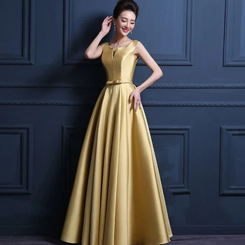 

Wedding guest dress new satin sexy V neck A Line Gold green blue red green orange pink bridesmaid dress long vestido madrinha