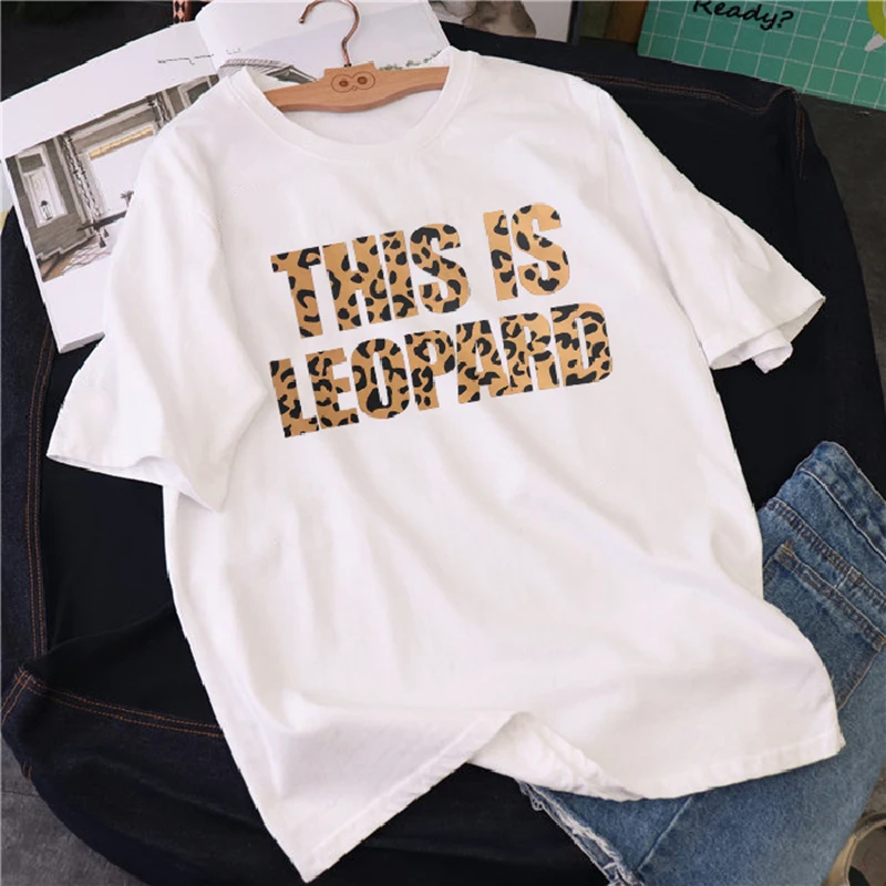 Женская футболка с принтом This is Leopard в Корейском стиле большие размеры