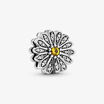 

2020 Spring New 925 Sterling Silver Beads Sparkling Daisy Flower Clip Charms fit Original European Bracelets Women DIY Jewelry