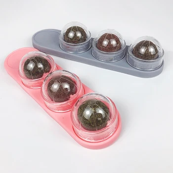 

Rotated Catnip Treat Cat Ball Sugar Energy Snacks Pet Catnip Lick Ball Self-Adhesive Wall Mount Kitten Molar Teething Toy