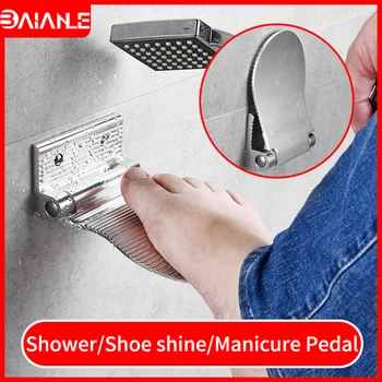 

Shower Pedal Aluminum Folding Safety Anti-slip Pregnant Women Wash Foot Rest Shoe Shine Holder Bathroom Mat Bathroom Shelf Black