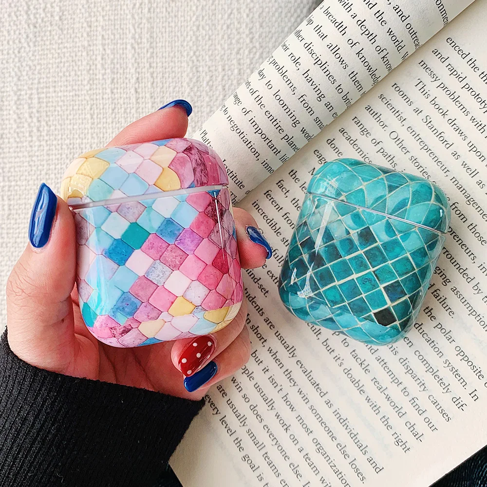 

OULLX Earphone Cases for Air pods Luxury Diamond Pattern Bluetooth Wireless Hard Plastic Cover for Apple Airpods 1 2