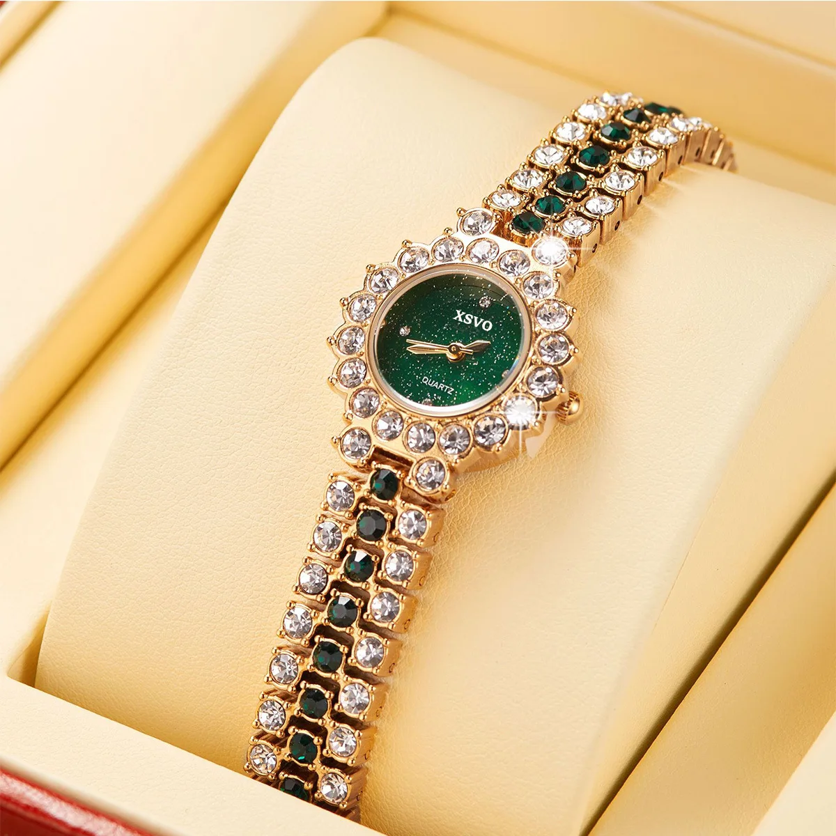 

2021 new multi color diamond inlaid full diamond peacock green bracelet women's Quartz Watch