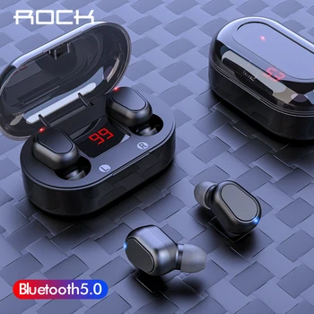 

ROCK Bluetooth Earphones Waterproof 8D Stereo Handsfree Sports Earphone LED Display Charging Box With Mic Wireless Headset