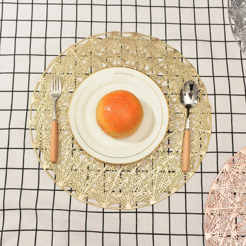 

PVC Placemat For Dining Table Coasters Golden Geometry Pattern Cup Coffee Table Mats Kitchen Christmas Home Decor