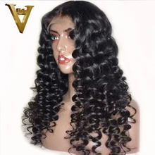 Ali V 13x6 глубокая кружевная передняя часть человеческих волос парики 180% свободная глубокая волна парик предварительно сорванный 10 ''-24'' перуанский Remy для зимних черных женщин