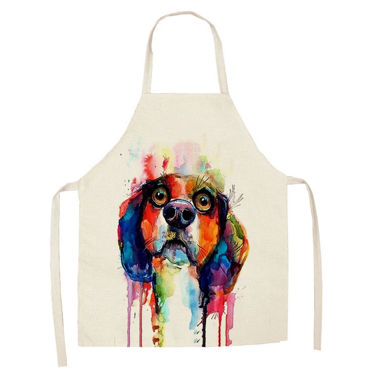 1Pcs Kitchen Apron Colorful cartoon dog flowers Printed Sleeveless Cotton Linen Aprons for Men Women Home Cleaning Tools 55*68cm
